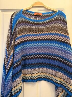Missoni Multicolor Zigzag Knit Crewneck cape - Blue, Black, Purple one size